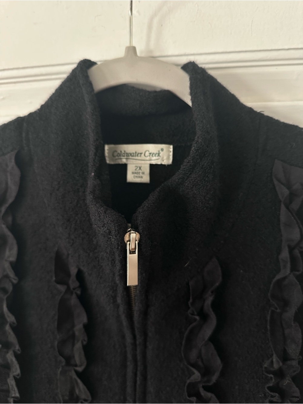 Coldwater Creek 100% Wool Ruffle-Trim Vest - Black - Size 2X, fits like L - Picture 2 of 5